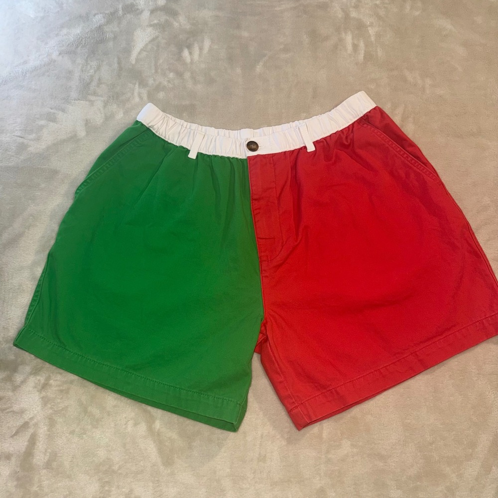 Bearbottom Clothing Mens Colorblock Shorts Red Green Christmas Holiday Large